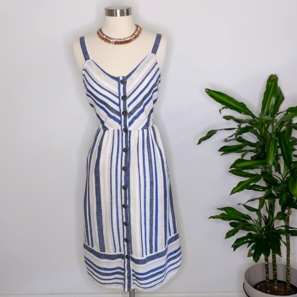 Universal Thread Pocket Dress Striped Blue, Cream White Size Medium